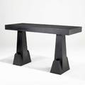 Juan montoya black patinated steel console table with two flaring pedestal bases provenance juan montoya collection 35 12 x 60 x 24
