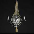 French chrome threearm chandelier with silk tassels and mercury glass sphere within verdigris enamemeled casing provenance juan montoya collection 32 x 19