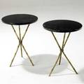 Jacques adnet pair of side tables with circular black marble top over cast brass bamboo base 21 x 15 12 dia