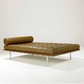 Ludwig mies van der rohe  knoll daybed with tan tufted cushion and bolster on rosewood and stainless steel frame 25 x 78 x 39