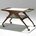 Vladimir kagan dreyfuss walnut brass and milk glass cart branded kagan dreyfuss mark 27 x 47 14 x 20 14