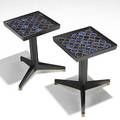 Edward wormley natzler dunbar pair of mahogany glazed tile and brass janus tables dunbar brass tags 16 12 x 11 sq