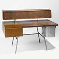 George nelson herman miller walnut leather steel and aluminum desk unmarked 41 x 54 x 28