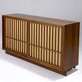George nakashima cherry credenza with pandanus clothlined doors marked 2435 on back 33 x 60 x 16