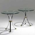 Maison jansen pair of chromed steel brass and glass tables unmarked 27 12 x 27 glass 34