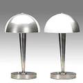 Jean perzel pair of nickelplated metal and opaline glass table lamps 1930s each stamped perzel 14 12 x 8 14
