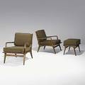 Carlo di carli singer  sons pair of italian walnut lounge chairs and single ottoman unmarked 30 x 24 x 33 ottoman 18 x 24 x 18