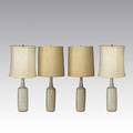 Per linnemannschmidt palshus two pairs of ceramic lamps with original linen shades signatures possibly hidden by original felt 29 12 x 4 12
