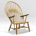 Hans wegner johannes hansen oak teak and flag line peacock chair branded mark 42 14 x 26 14 x 27 12