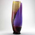 Danny perkins blown fractured pigment stained sandblasted and assembled glass vase on the road 1985 incised signature 27 x 9