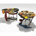 Jay stanger pair of anodized aluminum glass and exotic woods occasional tables unmarked largest 19 14 x 27 12 x 21