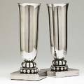 Edgar brandt and george bastard pair of nickelplated vases designed for the french ocean liner ss normandie ca 1935 each monogrammed cgt for the compagnie generale transatlantique stamped g b