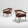 Billy haines attr pair of brass and leather lounge chairs unmarked 26 x 27 x 26