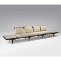 Phil powell sculpted walnut and travertine sofa with integrated tables unmarked 30 12 x 149 x 27