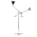 Arredoluce chromed brass threearm floor lamp with enameled steel shades c 1950 interiors of shades stamped arredoluce monza italy as shown 81 x 46 x 41