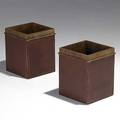 Jean michel frank attr comte sa pair of stacking oak and leather bins comte sa labels 11 14 x 9 sq