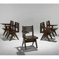 Pierre jeanneret five teak library chairs provenance chandigarh india stenciled numbers 32 x 21 x 25