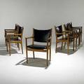 Hans wegner johannes hansen set of six oak and leather armchairs all with tags 33 12 x 23 14 x 22