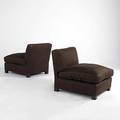 Thomas obrien pair of lounge chairs on painted wood legs 32 x 33 x 38