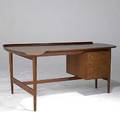 Finn juhl attr teak desk with brass hardware branded mark 28 x 61 x 45 12
