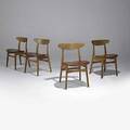 Hans wegner carl hansen set of four white oak and leather dining chairs 1950s unmarked 30 x 20 12 x 18