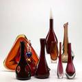 Kastrup glass etc nine pieces include cased glass vases and decanters tallest 15 14