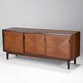 Danish modern teak credenza with three sliding doors and adjustable shelves 29 12 x 72 x 19