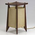 Studio table lamp with teak frame and parchment shade 14 12 x 8 sq