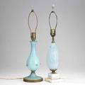 Murano two glass table lamps each in blue ribbed glass one with applied decoration taller 18