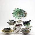Murano glass eight carnival glass dishes largest 9 dia
