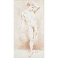 Figural decorative art work sepia conte crayon drawing on buff paper academic nude framed 20 x 10