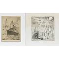 Eight new york theme works on paper wilfred stedman american 18921950 ink drawing on board of new york harbor 1923 signed and dated george kimmel american 20th c handcolor lithograph of