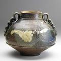 Don reitz glazed ceramic twohandled vessel signed reitz 8 x 9