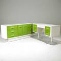 Broyhill dresser and desk in the style of raymond loewy acrylic fronts and white laminate tops dresser 30 x 72 x 19