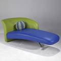 Contemporary chaise leather with polished aluminum legs labeled 28 x 78 x 38