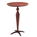 Sawaya  moroni occasional table of red dyed birch wood foil label 29 x 20 dia