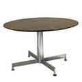 Italian modern center table with bookmatched walnut top on chromed base 58 12 x 48 dia