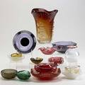 Italian glass sixteen pieces include a vase bowls and ashtrays all with controlled bubble decoration tallest 9