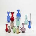 Murano glass fourteen pieces most urns with pulled cane handles tallest 7