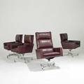 Harvey probber leather executive chairs on chromed steel bases with casters unmarked tallest 41 x 26 x 33