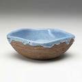 Style of glen lukens earthenware bowl thick blue drip glaze with heavy craquelure spurious mark 2 14 x 6