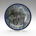Pillin low bowl painted with front and reverse nudes and birds signed 2 x 7 12 dia