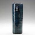 Pillin flaring vase with a fulllength portrait on a deep blue ground repaired crack 10 x 3 58 dia
