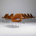 Eero saarinen knoll set of eight wool and tubular steel dining chairs two arm six side unmarked armchair 32 x 27 x 24 side 32 x 22 12 x 18