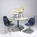 Charles and ray eames herman miller harry bertoia knoll four eiffel tower chairs one transitional armshell on lounge x base one aluminium group dining table with laminate top and bertoia childs