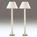 Hansen new york pair of floor lamps in ultrasuede with chromed brass hardware and paper shades unsigned 59 12 x 20