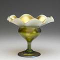 Tiffany studios gold favrile floriform vase with green leaves etched 7085 lc tiffany favrile 7 14 x 8 12