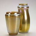 Tiffany studios two gold favrile glass vases both etched lc tiffany favrile one 9013b 11 x 4 34 and 8 x 5 34
