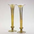 Tiffany studios two gold favrile glass bud vases with bluish tint each etched lc tiffany favrile 1509 one is 1805 2 other 1806 2 10 x 3