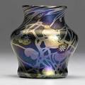 Tiffany studios blue favrile glass millefiori miniature vase etched lct 9107 2 12 x 2 14